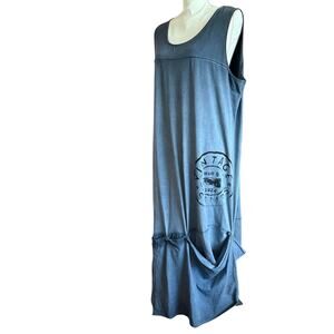 Luukaa blue ombre lagenlook vintage stamp maxi dress sleeveless 16 18 20 XL